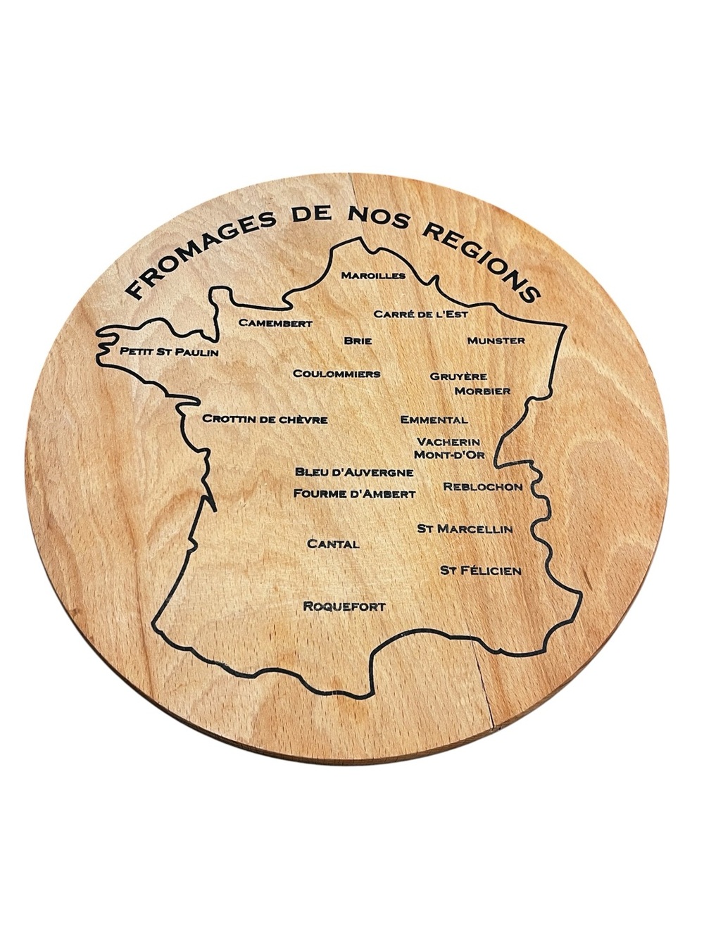French Round Wooden Cheese Board With Regions 13”